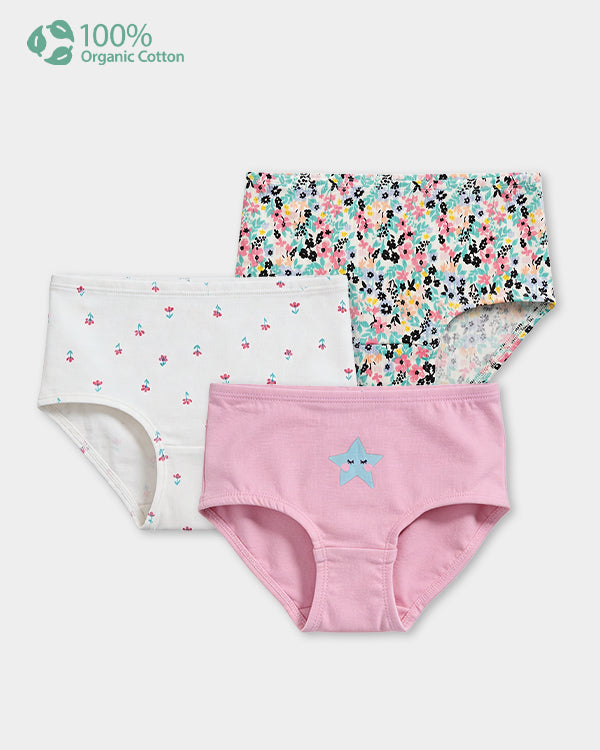 Toddler Girl 3-Pack Organic Cotton Brief In Assorted Prints with Anti Microbial Finish