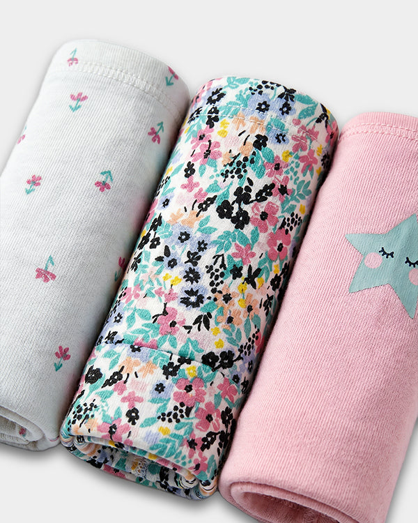 Toddler Girl 3-Pack Organic Cotton Brief In Assorted Prints with Anti Microbial Finish