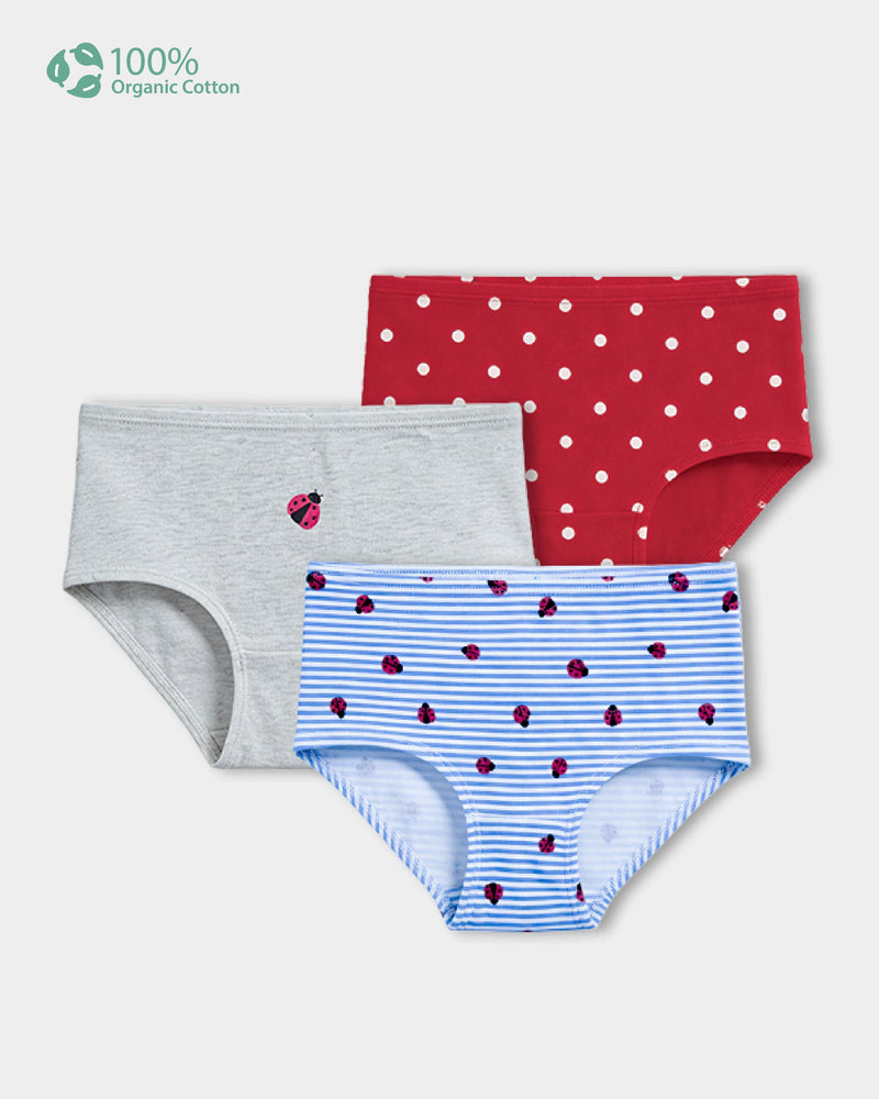 Toddler Girl 3-Pack Organic Cotton Brief In Assorted Prints with Anti Microbial Finish
