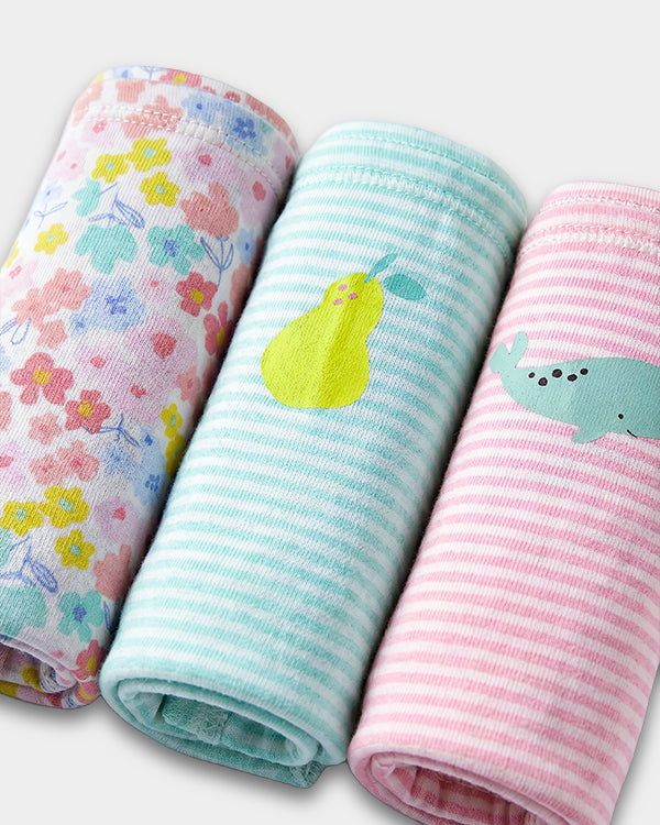 Toddler Girl 3-Pack Organic Cotton Brief In Assorted Prints with Anti Microbial Finish