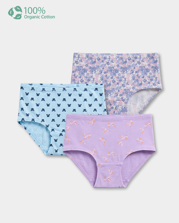 Toddler Girl 3-Pack Organic Cotton Brief In Assorted Prints with Anti Microbial Finish