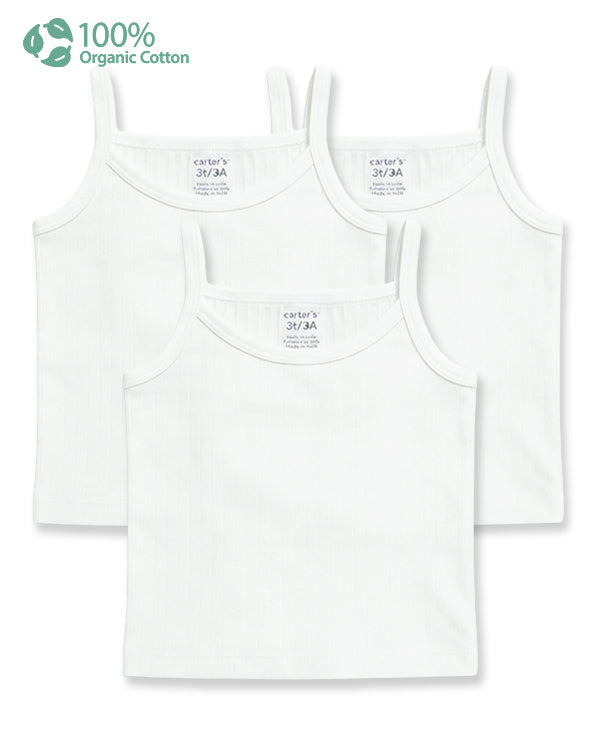 Toddler Girl 3-Pack Organic Cotton Camisoles In Solid with Anti Microbial Finish