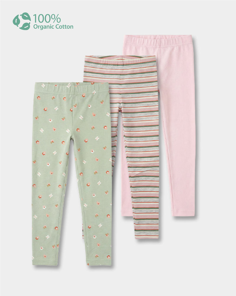 Toddler Girl 3-Pack Organic Cotton Leggings In Assorted Prints