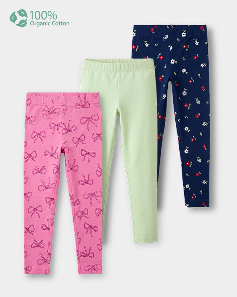 Toddler Girl 3-Pack Organic Cotton Leggings In Assorted Prints