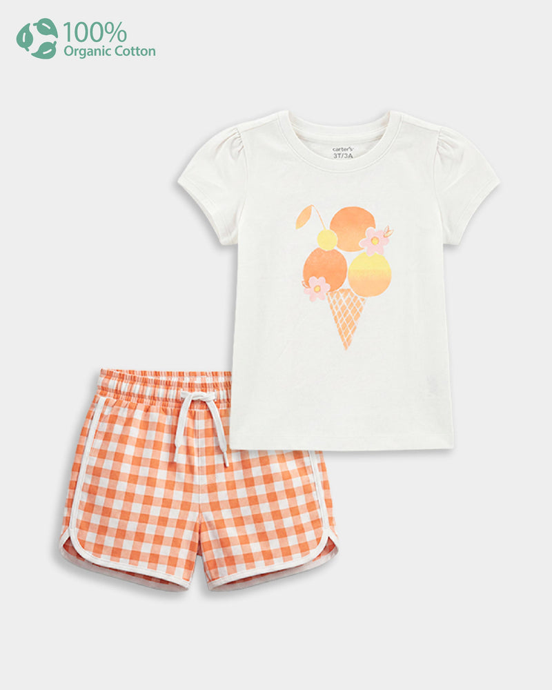 Toddler Girl Organic Cotton Ice-Cream Print T-Shirt & Short-Set