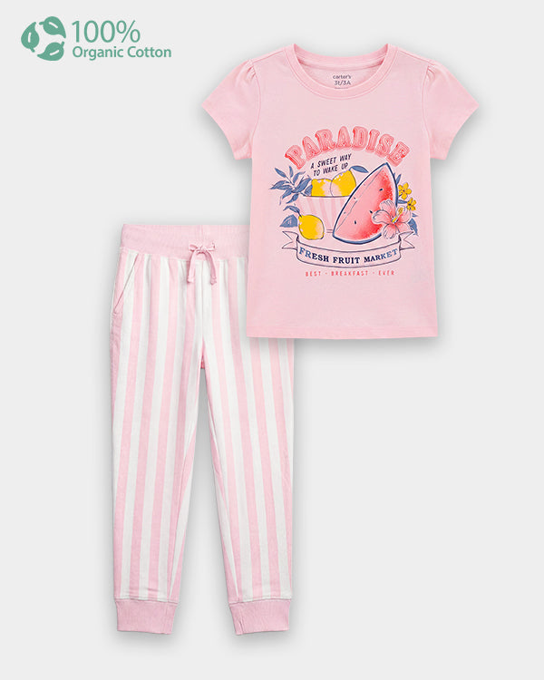 Toddler Girl Organic Cotton Fruit Print T-Shirt & Pant-Set