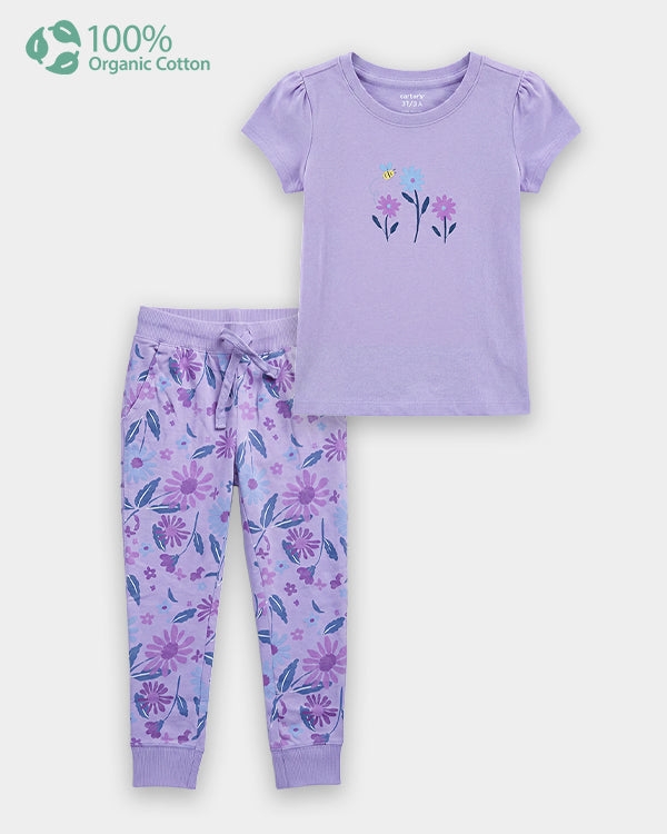 Toddler Girl Organic Cotton Floral Print T-Shirt & Pant-Set