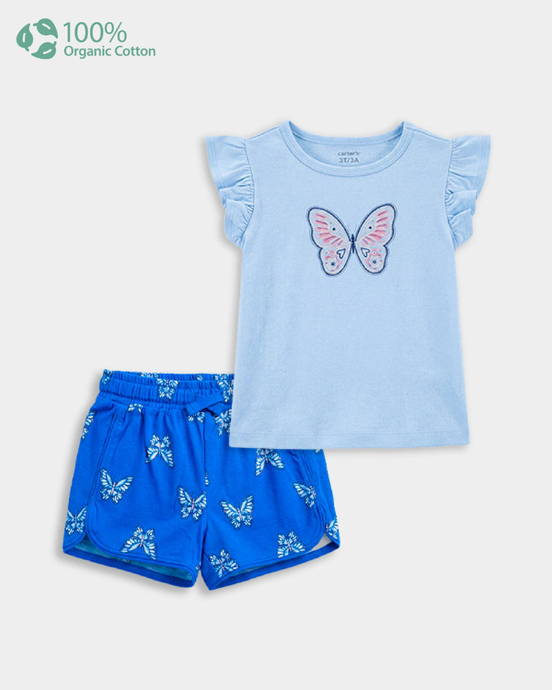 Toddler Girl Organic Cotton Butterfly Print T-Shirt & Short-Set