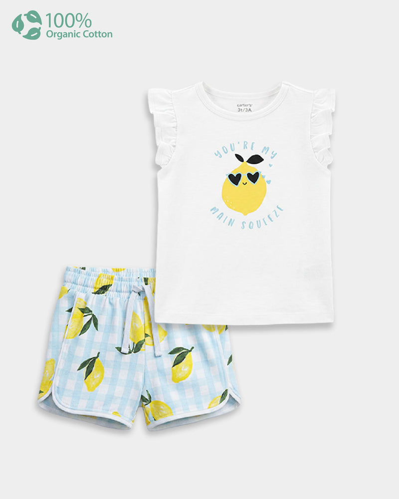 Toddler Girl Organic Cotton Fruit Print T-Shirt & Short-Set