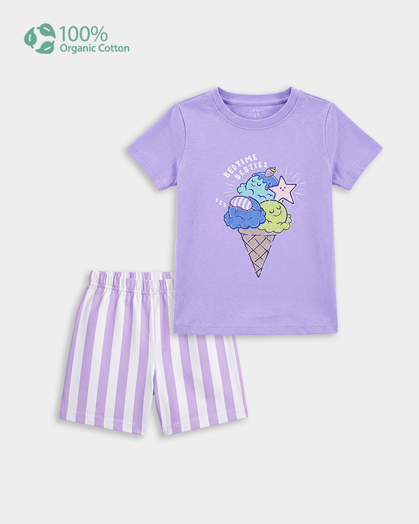 Toddler Girl Organic Cotton Ice-Cream Print T-Shirt & Shorts Sleep-Set