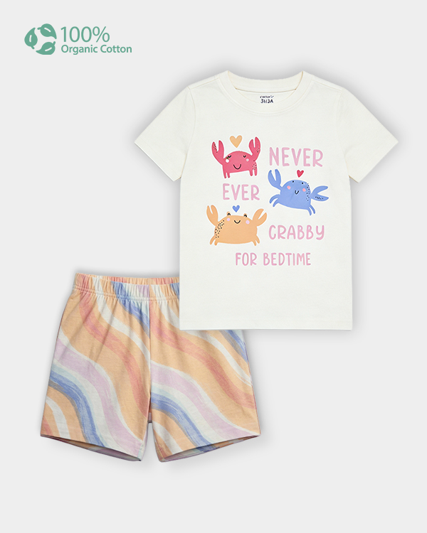 Toddler Girl Organic Cotton Crab Print T-Shirt & Shorts Sleep-Set