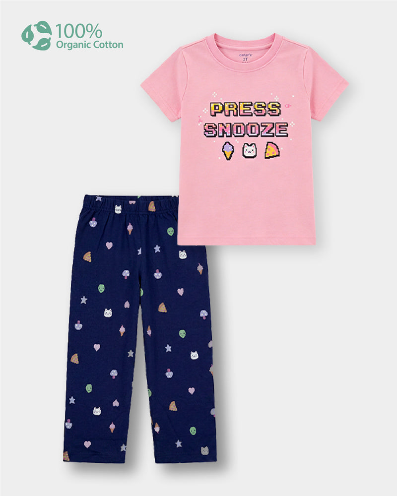 Toddler Girl Organic Cotton Video Game Print T-Shirt & Pant Sleep-Set