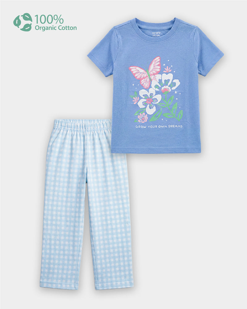 Toddler Girl Organic Cotton Floral Print T-Shirt & Pant Sleep-Set