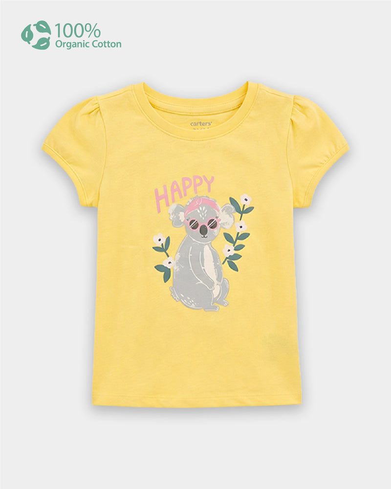 Toddler Girl Organic Cotton Crew Neck T-Shirt With Animal Print