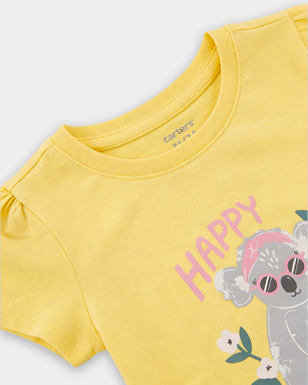 Toddler Girl Organic Cotton Crew Neck T-Shirt With Animal Print